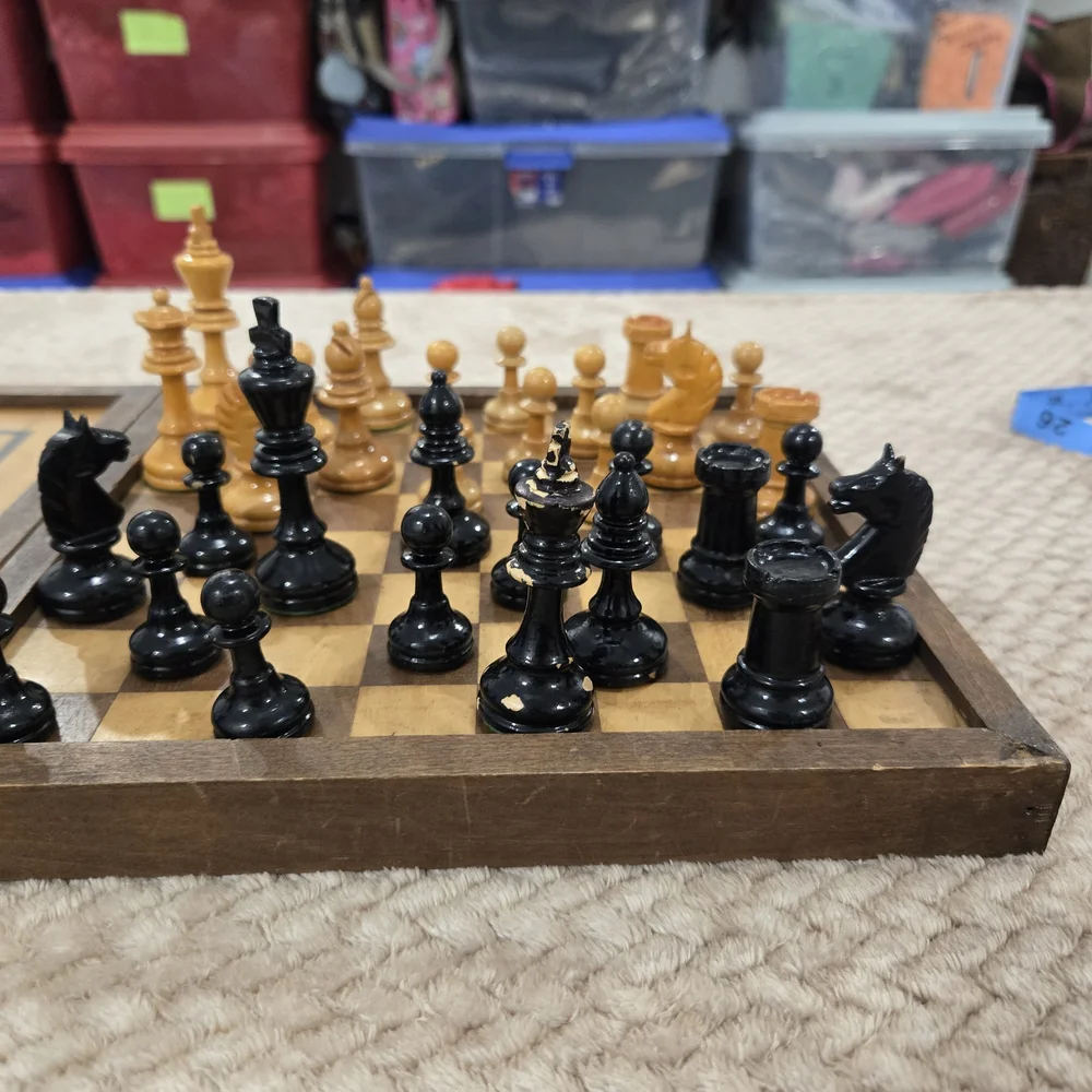 Vintage Wooden Checkers Backgammon Set Folding Board Games Rustic Decor. - Picture 10 of 16